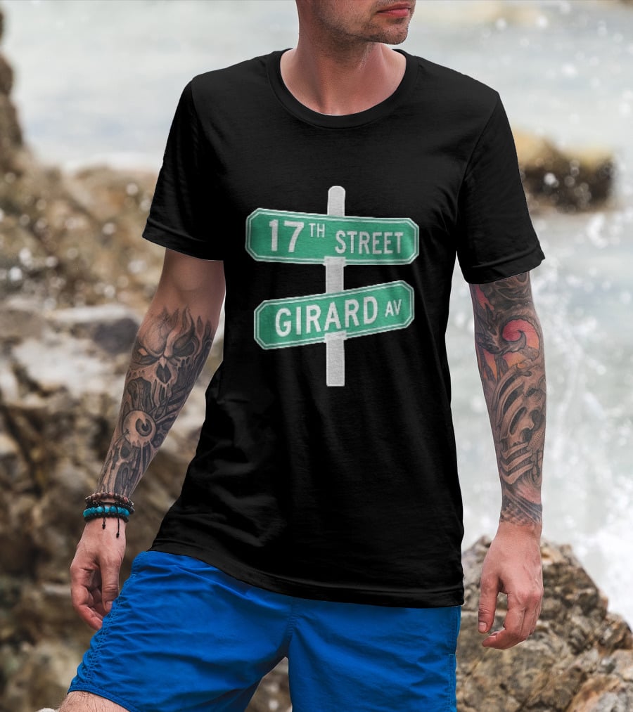 17th Street Girard Av Intersection Green Signs Metal Pole T-Shirt