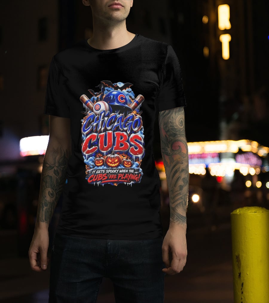 Chicago Cubs Halloween Spooky Baseball T-Shirt
