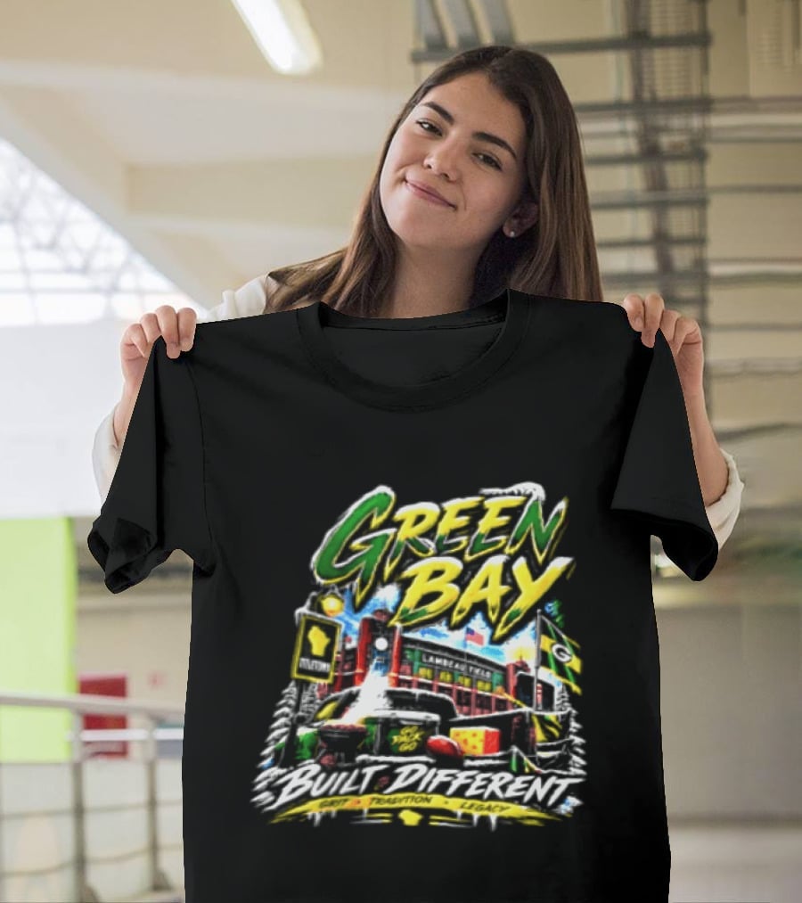 Green Bay Packers Built Different Grit Tradition Legacy Scenic Cheesehead Cityscape T-Shirt