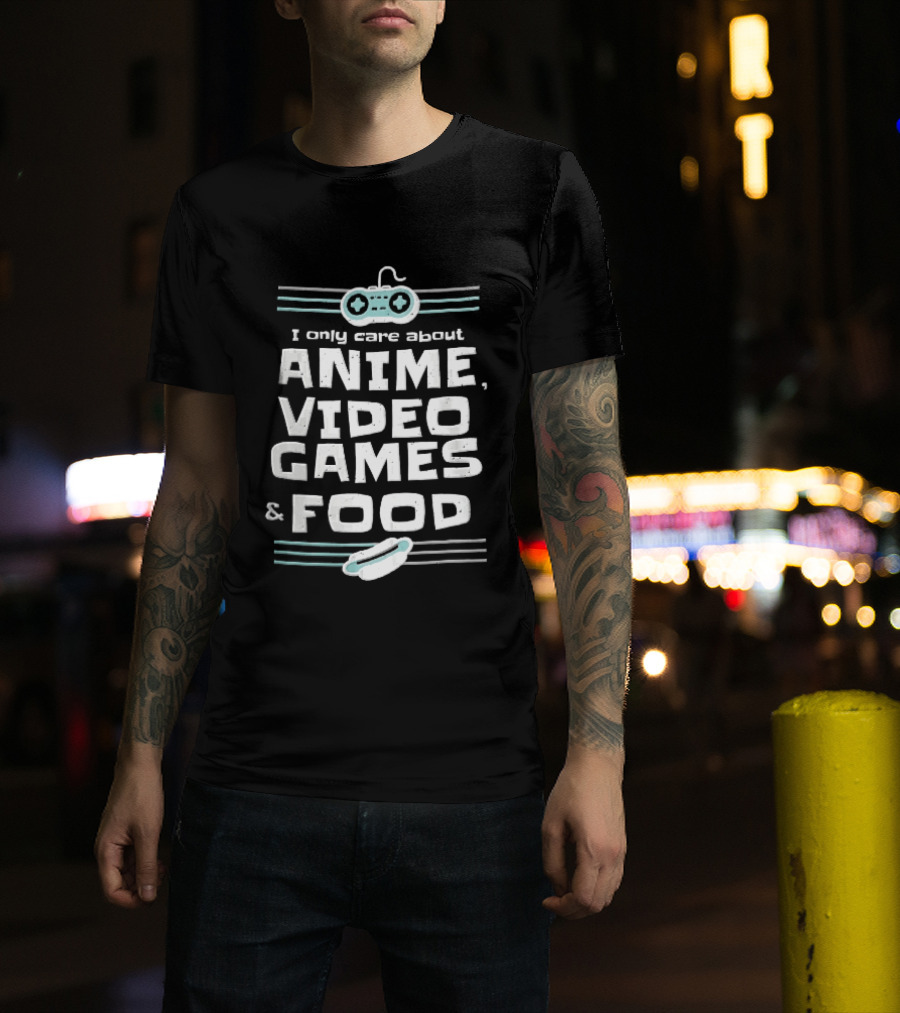 I Only Care About Anime Video Games Food Gamepad Hotdog Distressed Line T-Shirt