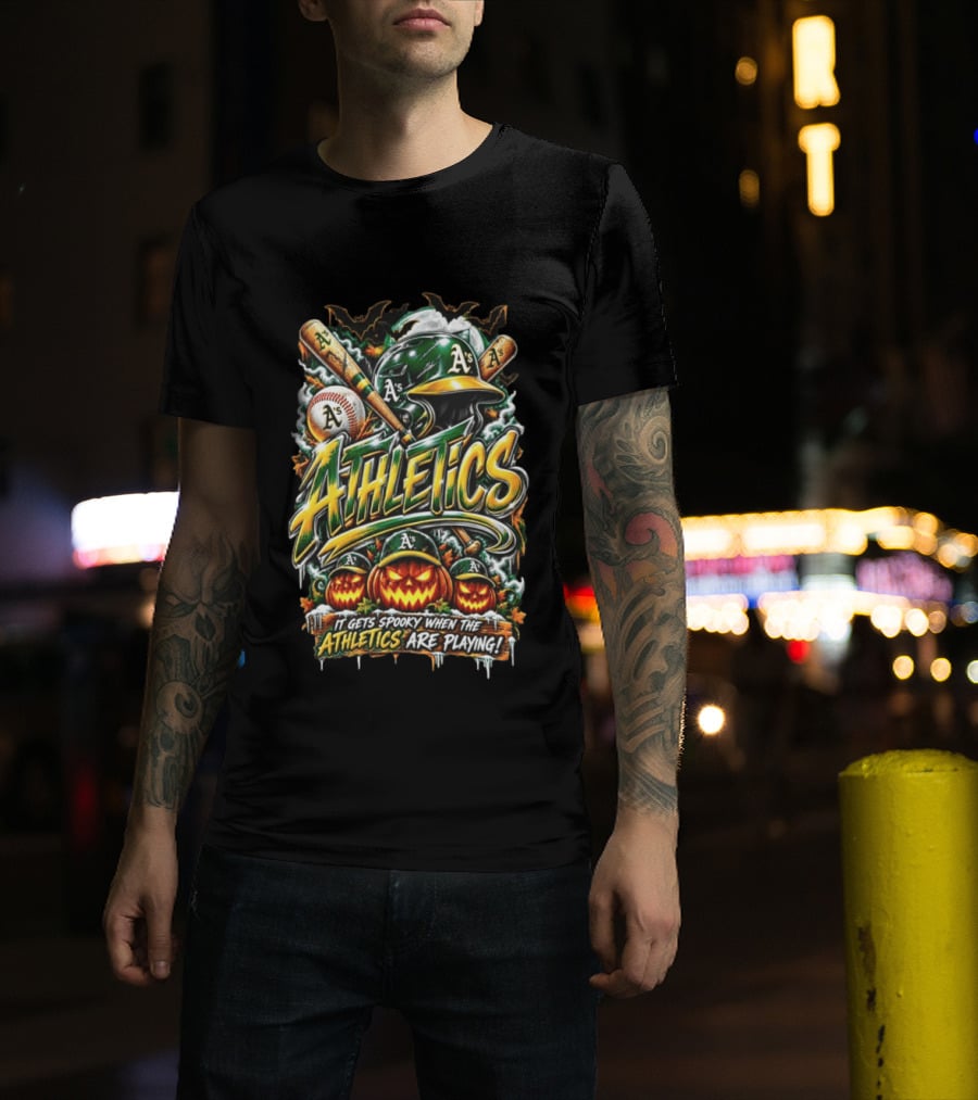 Oakland Athletics Halloween Spooky Baseball T-Shirt
