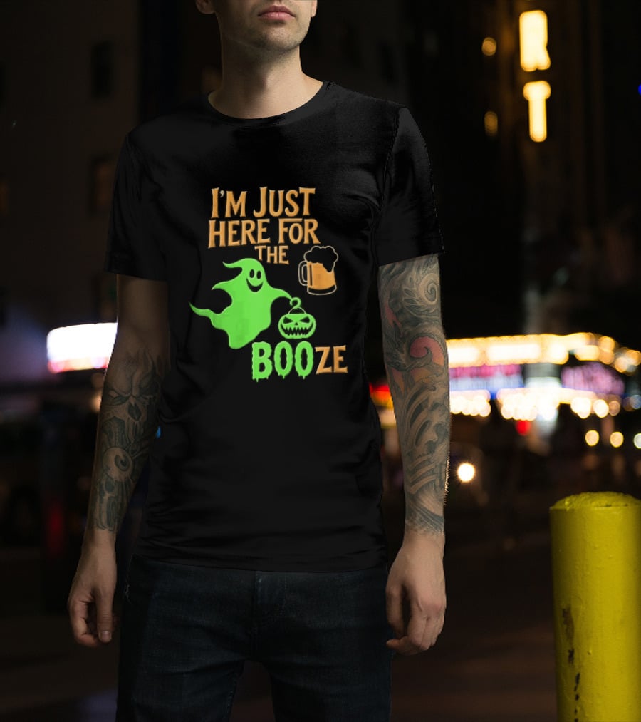 I'm Just Here For The Booze Green Ghost Pumpkin Lantern Beer T-Shirt