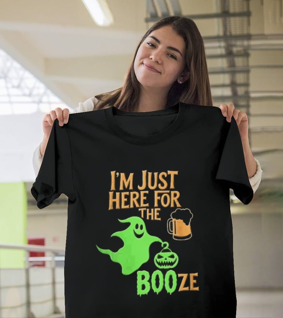 I'm Just Here For The Booze Green Ghost Pumpkin Lantern Beer T-Shirt