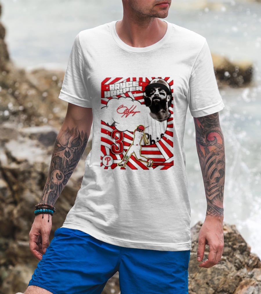 Bryce Harper Philadelphia Phillies 2026 MLB Signature Number 3 T-Shirt