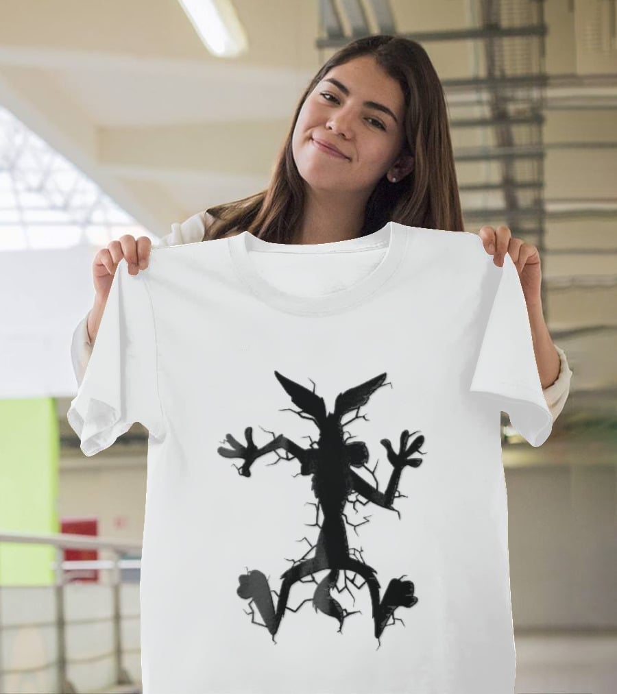 Cartoon Coyote Crash Fractured Stone Impact Hole T-Shirt