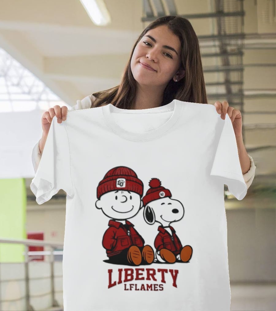 Charlie Brown Snoopy Liberty Flames NCAA Football 2026 Peanuts Collaboration T-Shirt