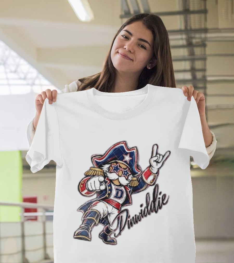 Dinwiddie Generals Cartoon Patriot Star Glasses Pointing Hand Dinwiddie T-Shirt
