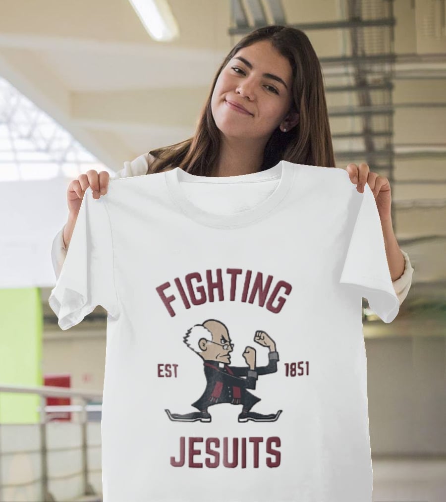 Fighting Jesuits Est 1851 Cartoon Priest In Boxing Stance T-Shirt