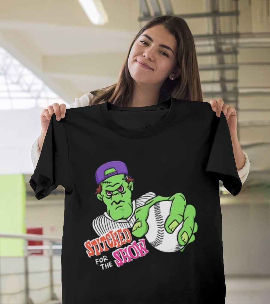 Stitched For The Show Baseball Monster Pitcher Cartoon T-Shirt