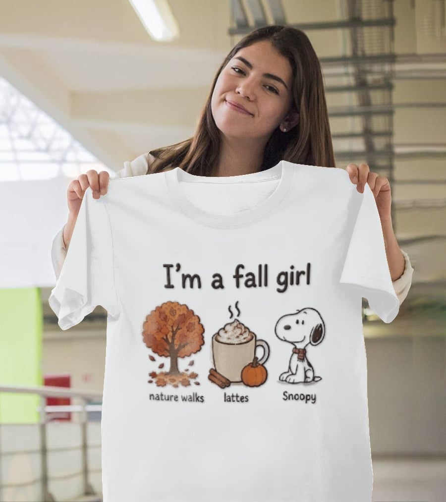 I'm A Fall Girl Nature Walks Lattes Snoopy Autumn Tree Pumpkin Coffee T-Shirt