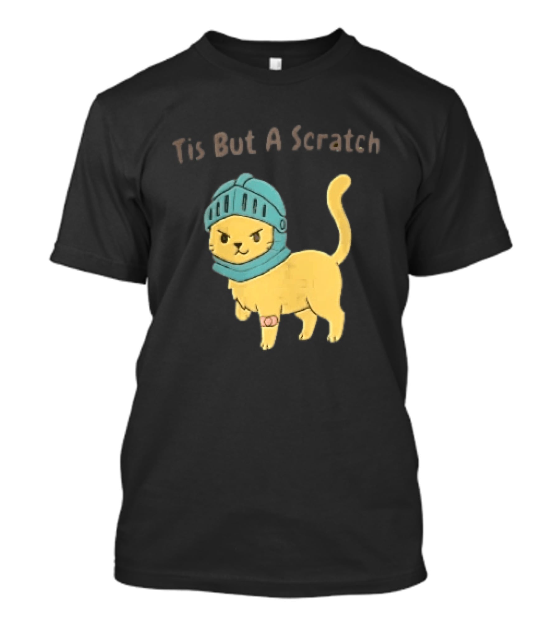 Tis But A Scratch Cartoon Cat Knight Helmet Bandage T-Shirt