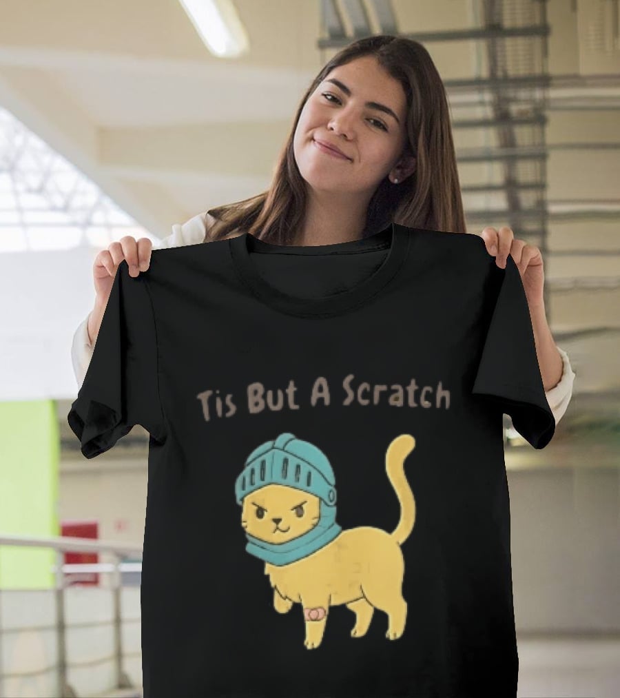 Tis But A Scratch Cartoon Cat Knight Helmet Bandage T-Shirt