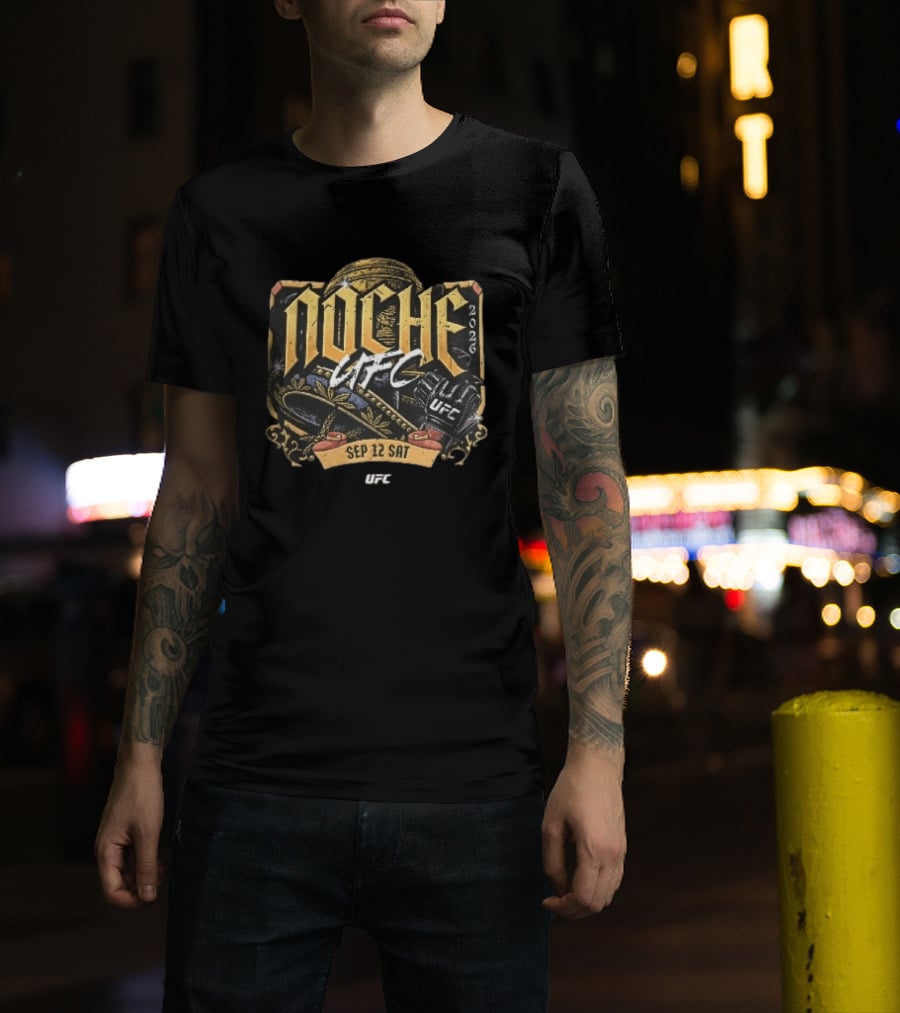 Noche UFC Sep 12 2026 Sombrero MMA Fight Glove Gold Ribbon T-Shirt