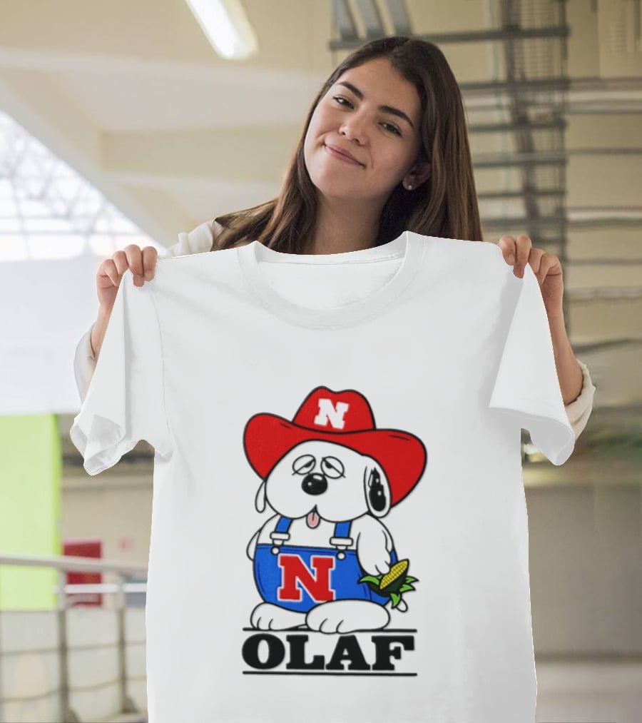 Nebraska Cornhuskers Olaf Dog In Overalls With Corn And Red Hat T-Shirt