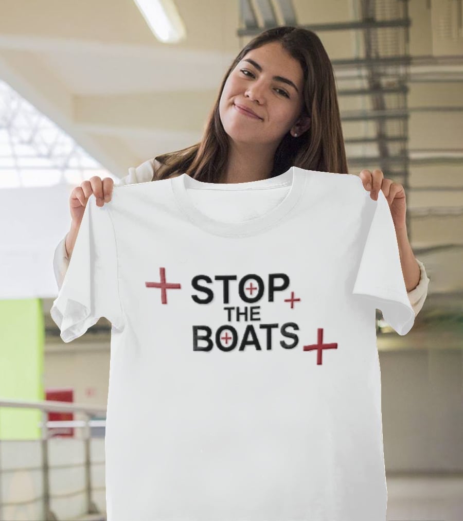 Stop The Boats Red Plus Sign T-Shirt