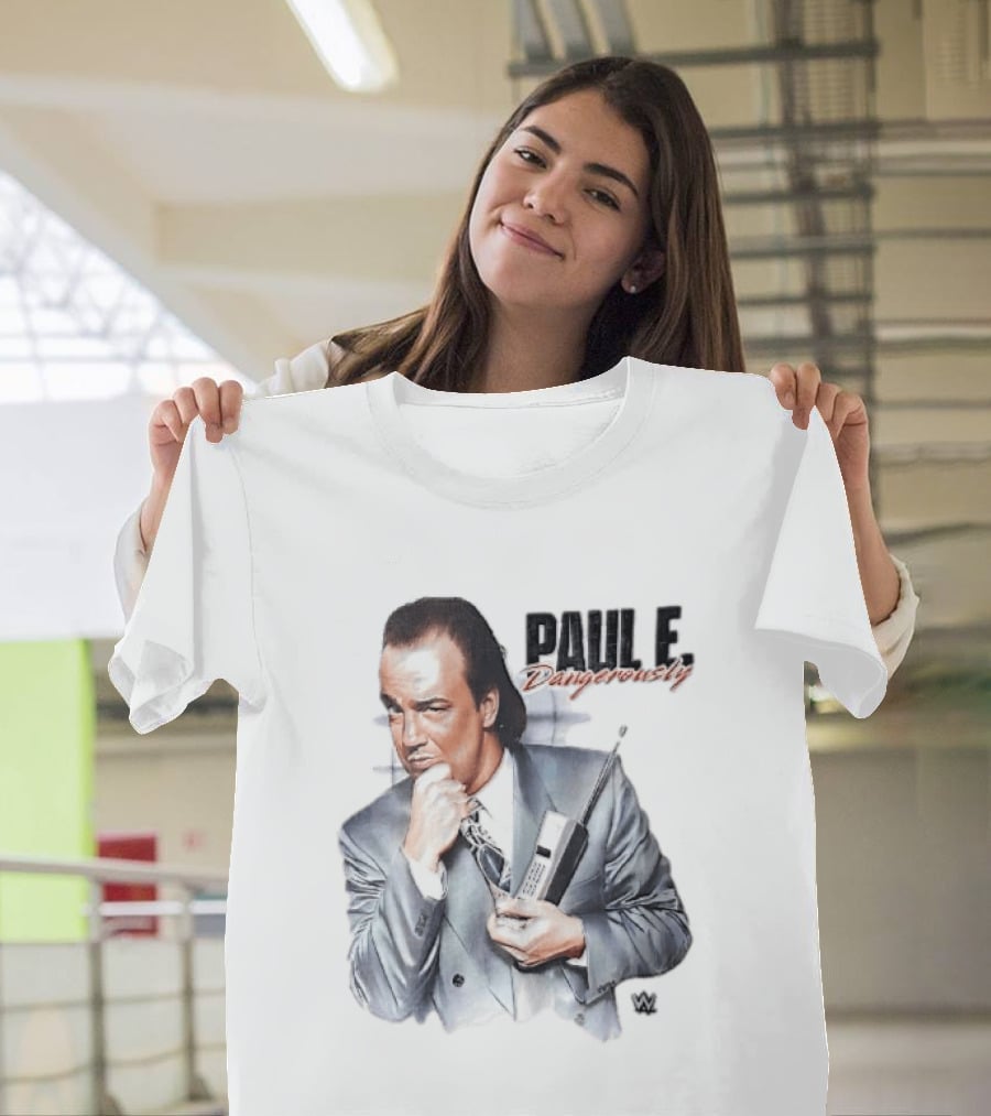 PAUL E Dangerously Manager Holding Brick Cell Phone WWE T-Shirt