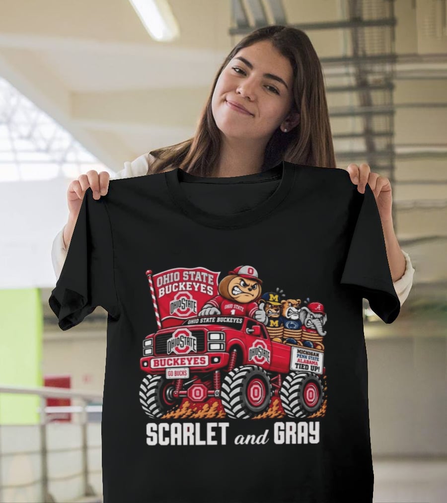 Ohio State Buckeyes 2026 Scarlet And Gray Monster Truck Rivalry Football T-Shirt