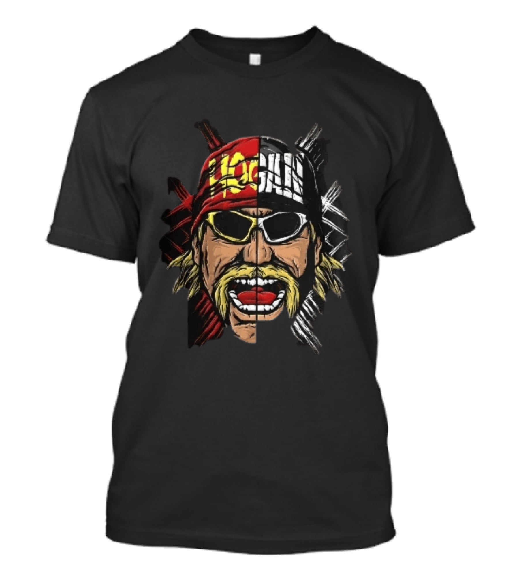 Hogan Red Black Split Face Sunglasses Mustache Caricature T-Shirt