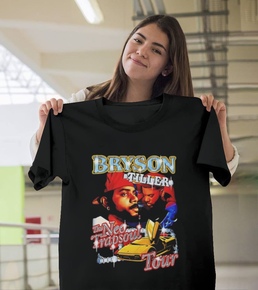 Bryson Tiller The Neo Trapsoul Tour 3D Graffiti Style Art With Yellow Car T-Shirt