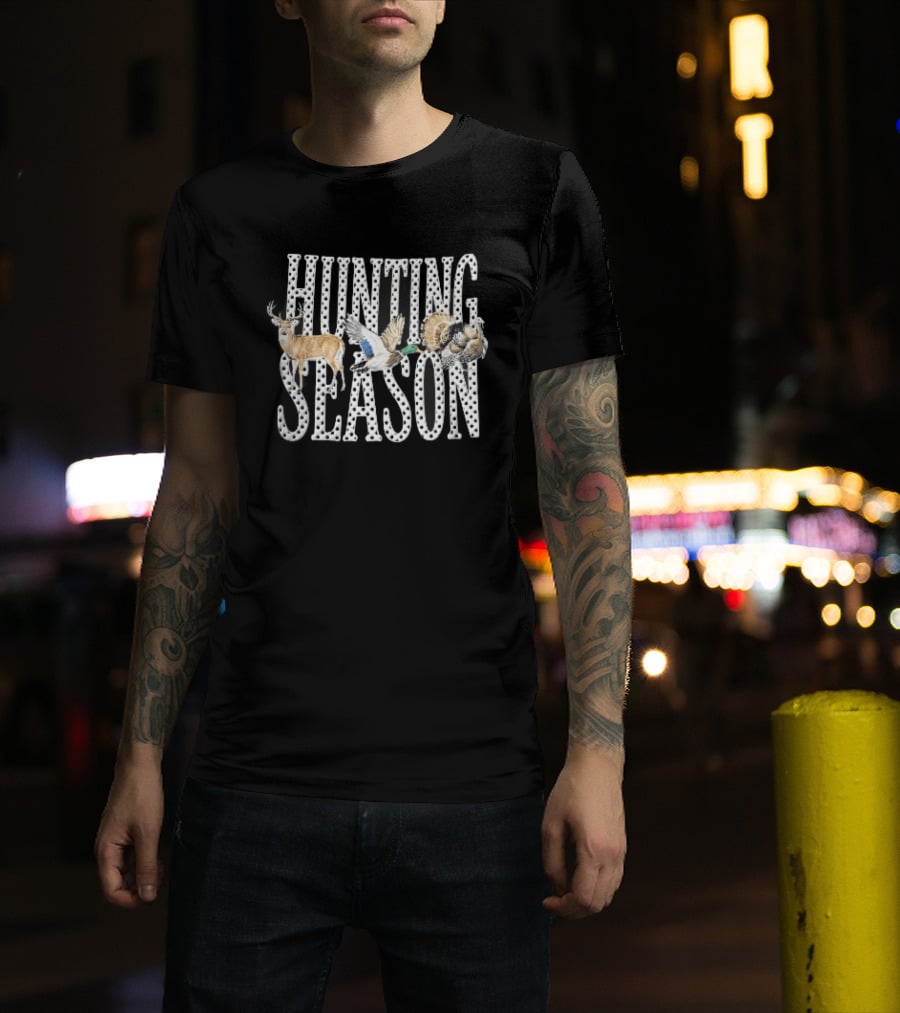 Hunting Season Polka Dot Font Deer Mallard Duck Turkey T-Shirt