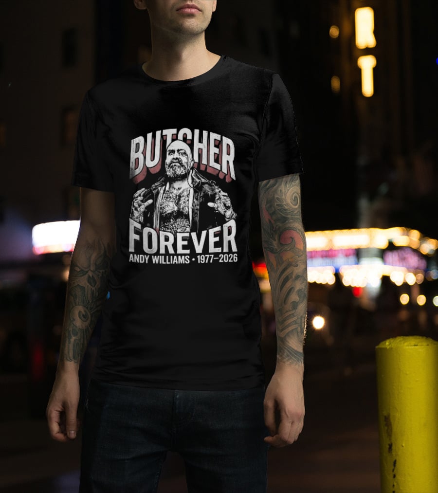 Butcher Forever Andy Williams 1977 2026 Monocle Bearded Wrestler T-Shirt