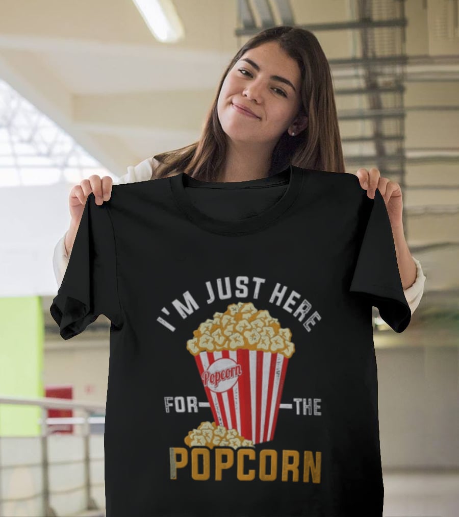 I'm Just Here For The Popcorn Red And White Striped Box T-Shirt