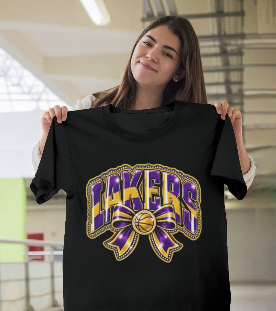Los Angeles Lakers NBA Basketball Bow Purple Gold T-Shirt