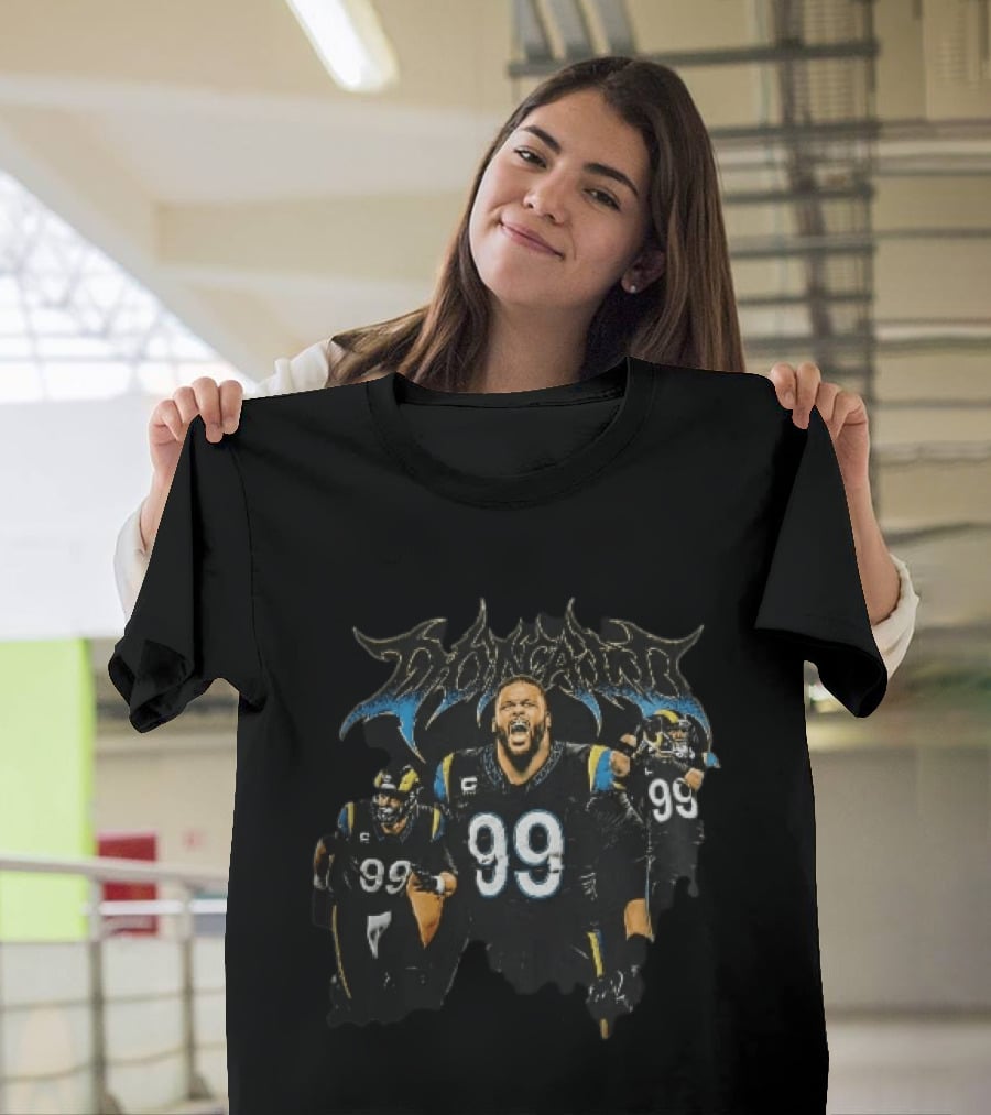 Los Angeles Rams Donald 99 Screaming Heavy Metal Font Collage T-Shirt