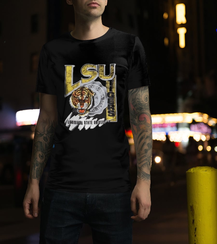 LSU Tigers Louisiana State University Tiger Head Seal Distressed T-Shirt