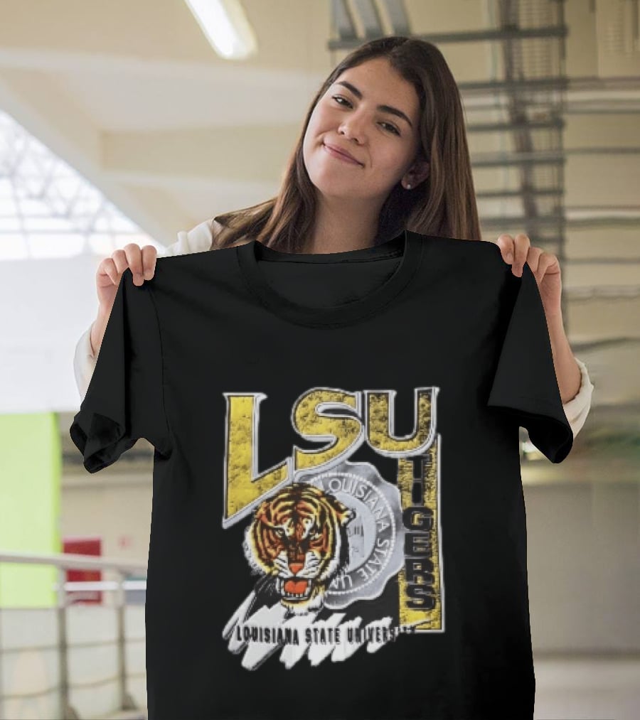 LSU Tigers Louisiana State University Tiger Head Seal Distressed T-Shirt