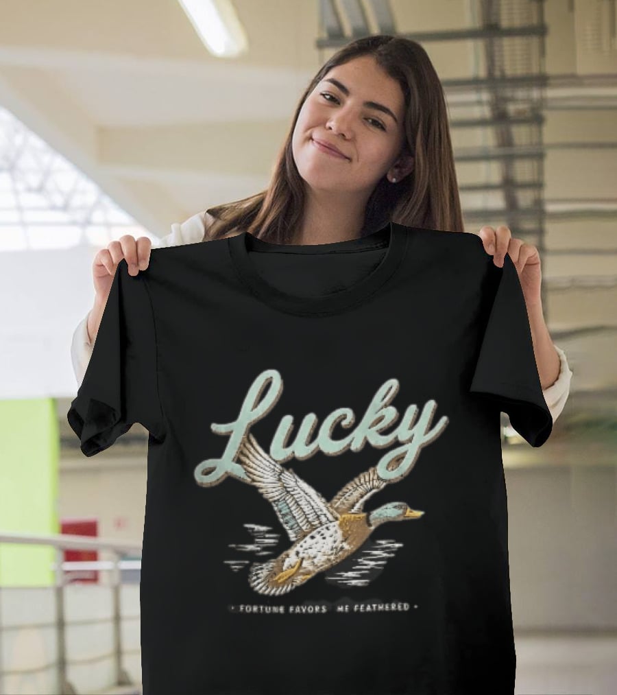 Lucky Fortune Favors The Feathered Flying Mallard Duck T-Shirt
