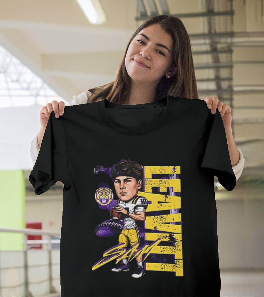 Sam Levis LSU Tigers Football Player Caricature Leavitt 18 Signature T-Shirt