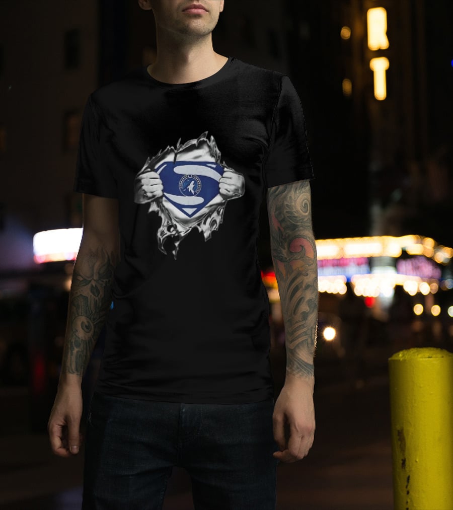 Minnesota Timberwolves Superman Emblem Ripped Chest NBA Fan T-Shirt