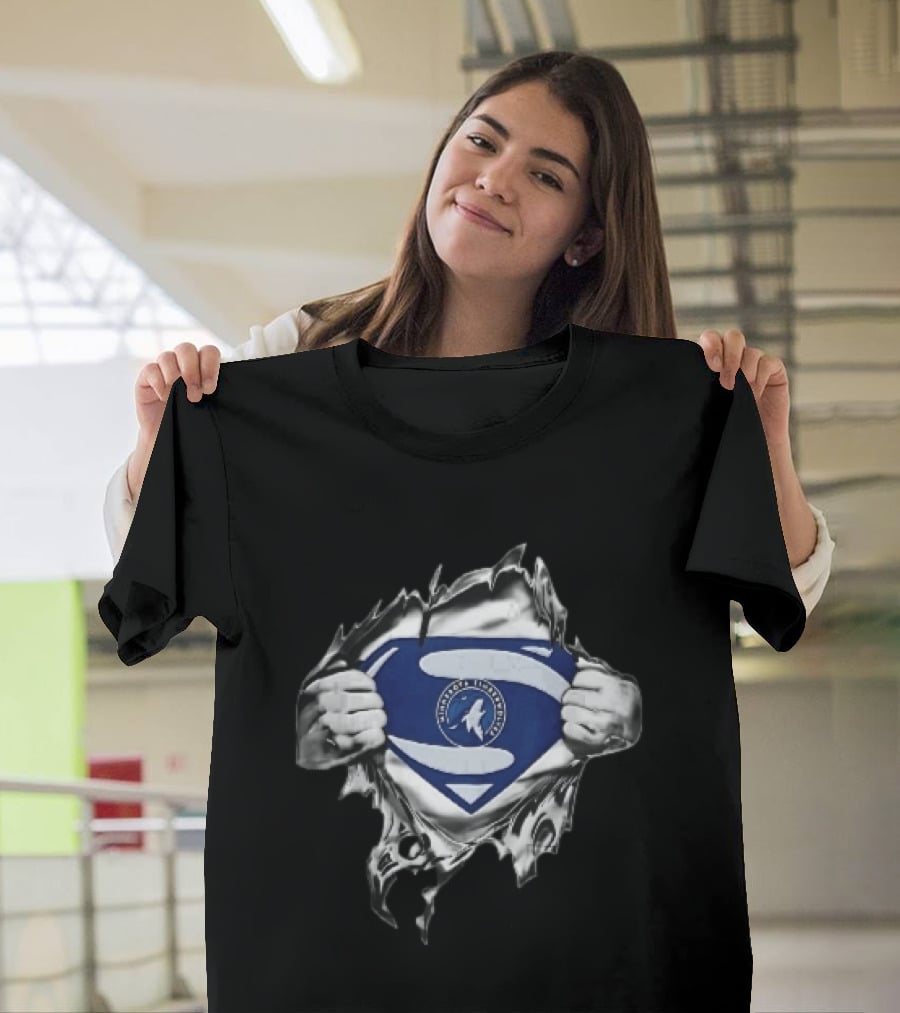 Minnesota Timberwolves Superman Emblem Ripped Chest NBA Fan T-Shirt