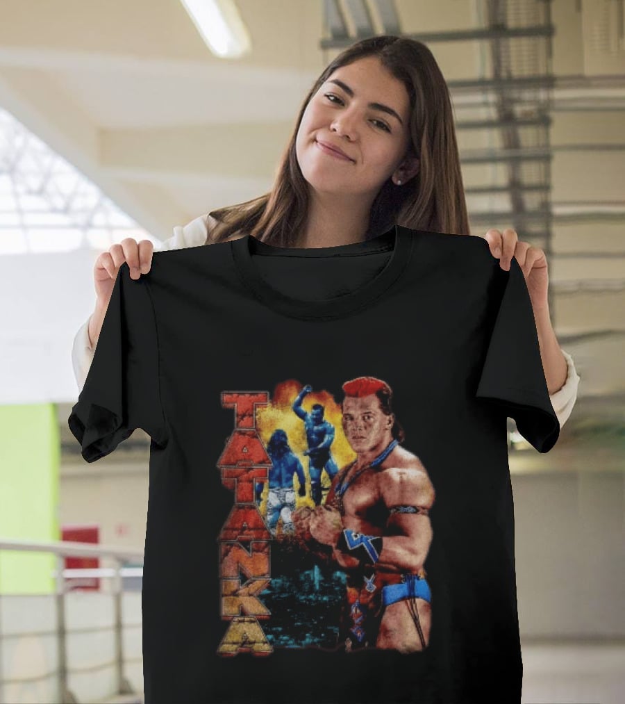 Tatanka Wrestling Legend Muscle Warrior Pose Action T-Shirt