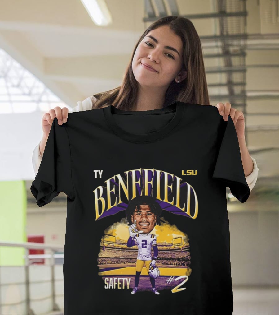 Ty Benefield LSU Football Safety #2 Caricature Stadium T-Shirt
