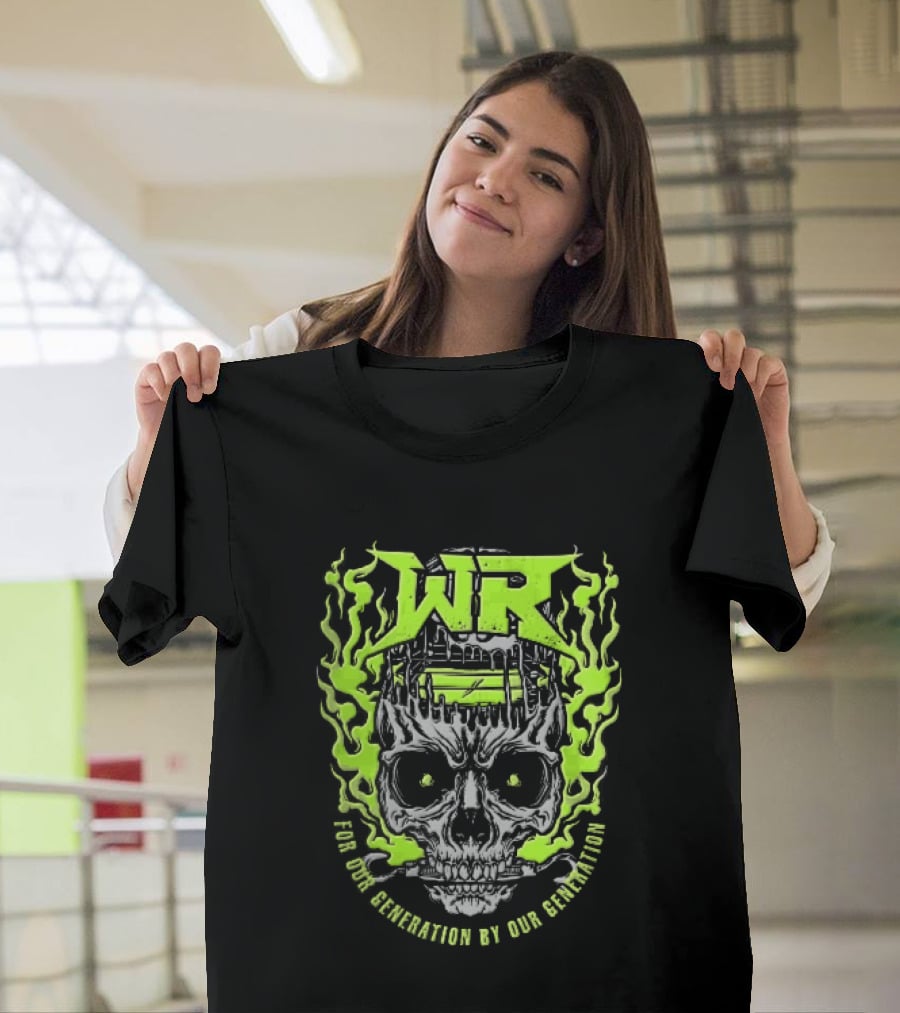 Neon Green Flames Skull WR Wrestling Ring For Our Generation T-Shirt