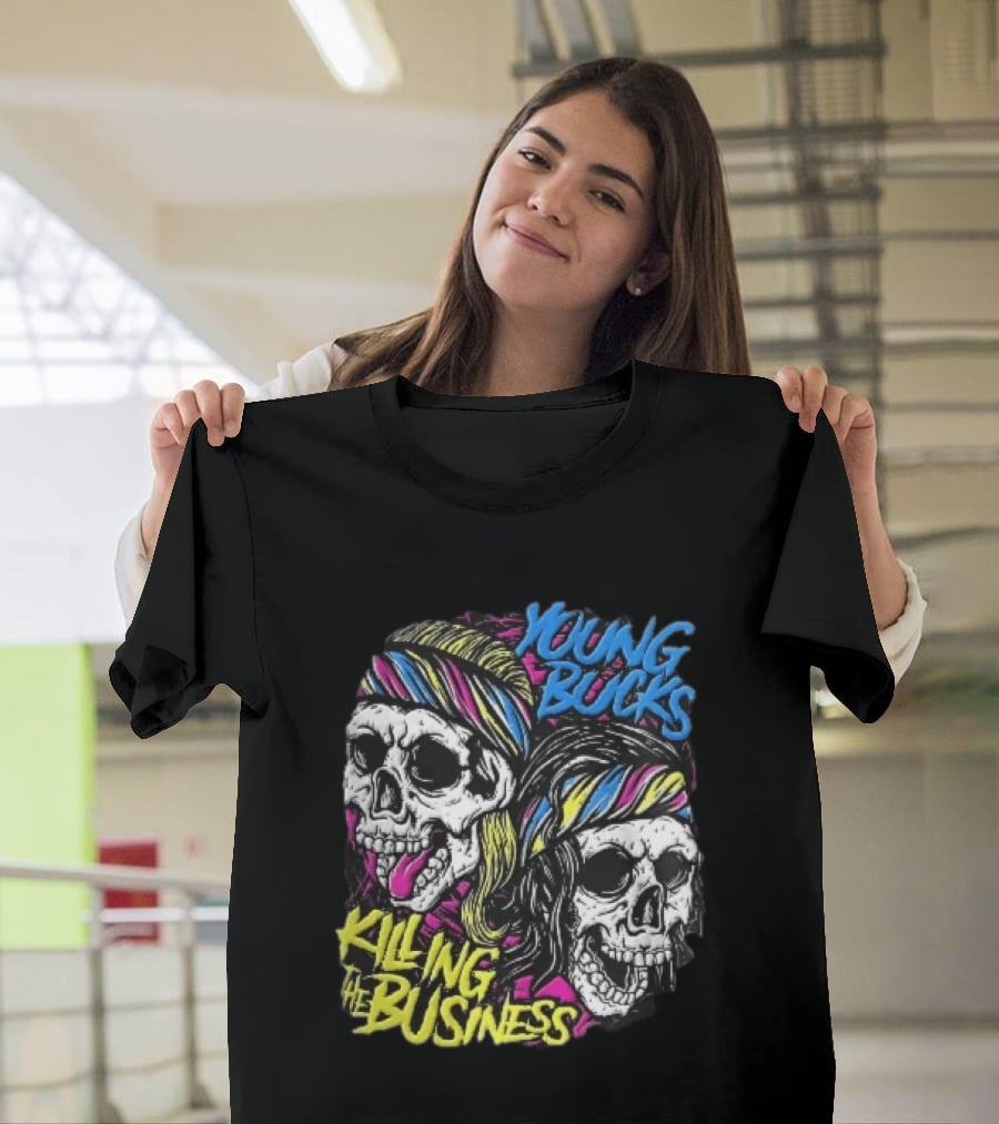 Young Bucks Killing The Business Neon Skulls Bandanas T-Shirt