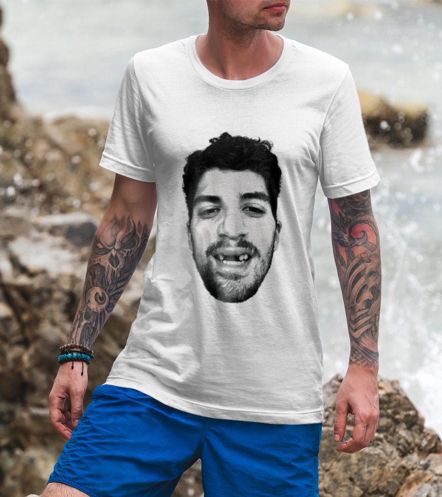 Black White Halftone Bearded Man Missing Front Teeth T-Shirt