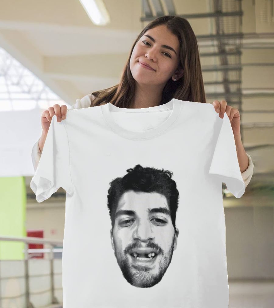 Black White Halftone Bearded Man Missing Front Teeth T-Shirt