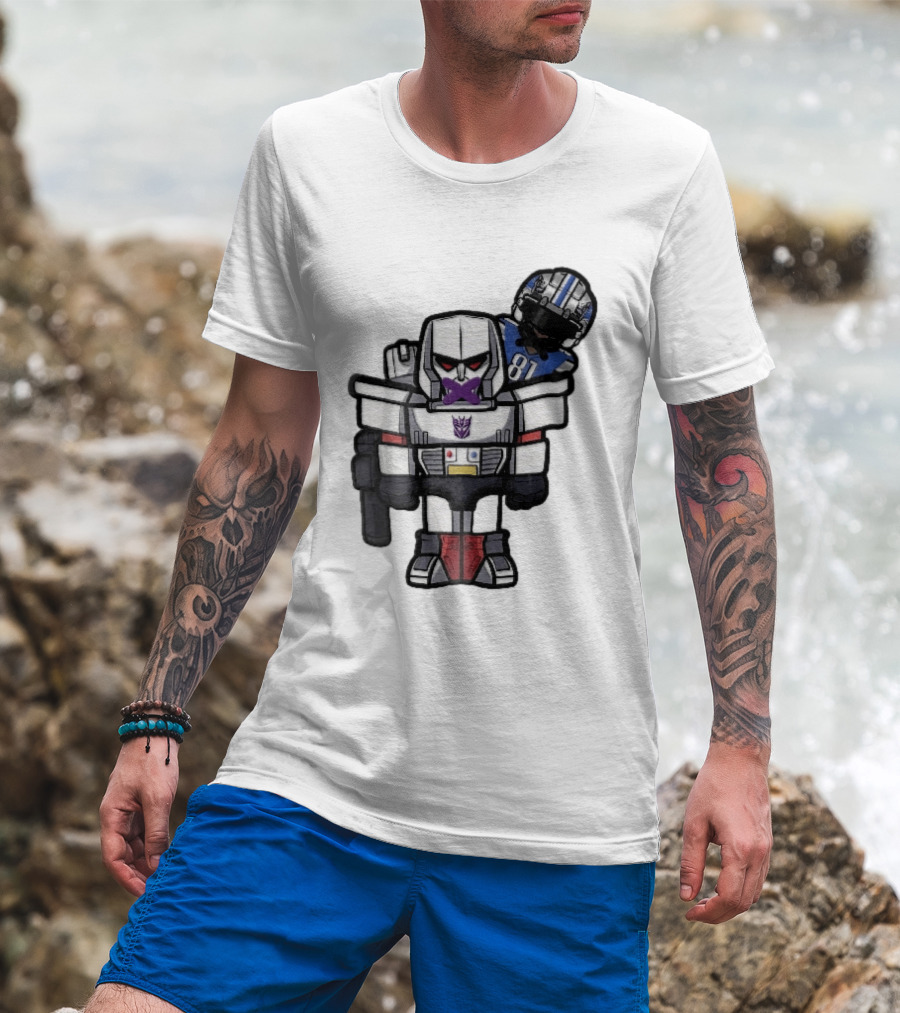 Detroit Lions Chibi Megatron Transformers Cartoon Tape On Mouth Caricature T-Shirt