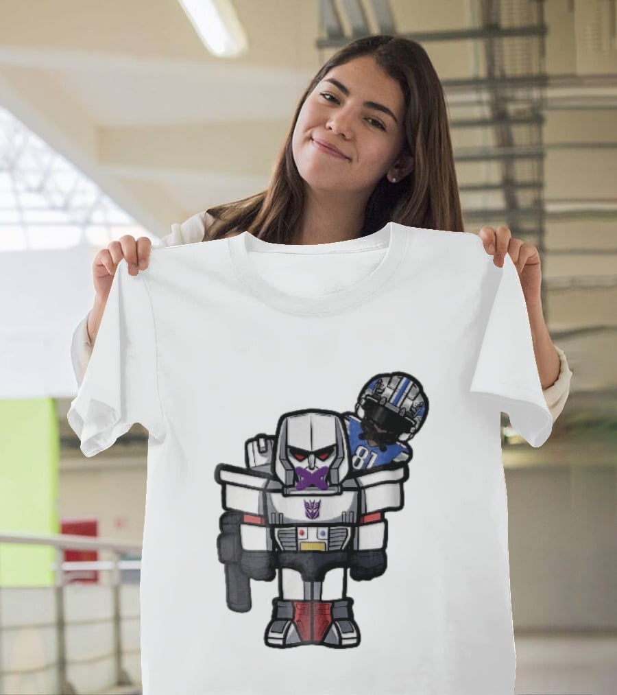 Detroit Lions Chibi Megatron Transformers Cartoon Tape On Mouth Caricature T-Shirt