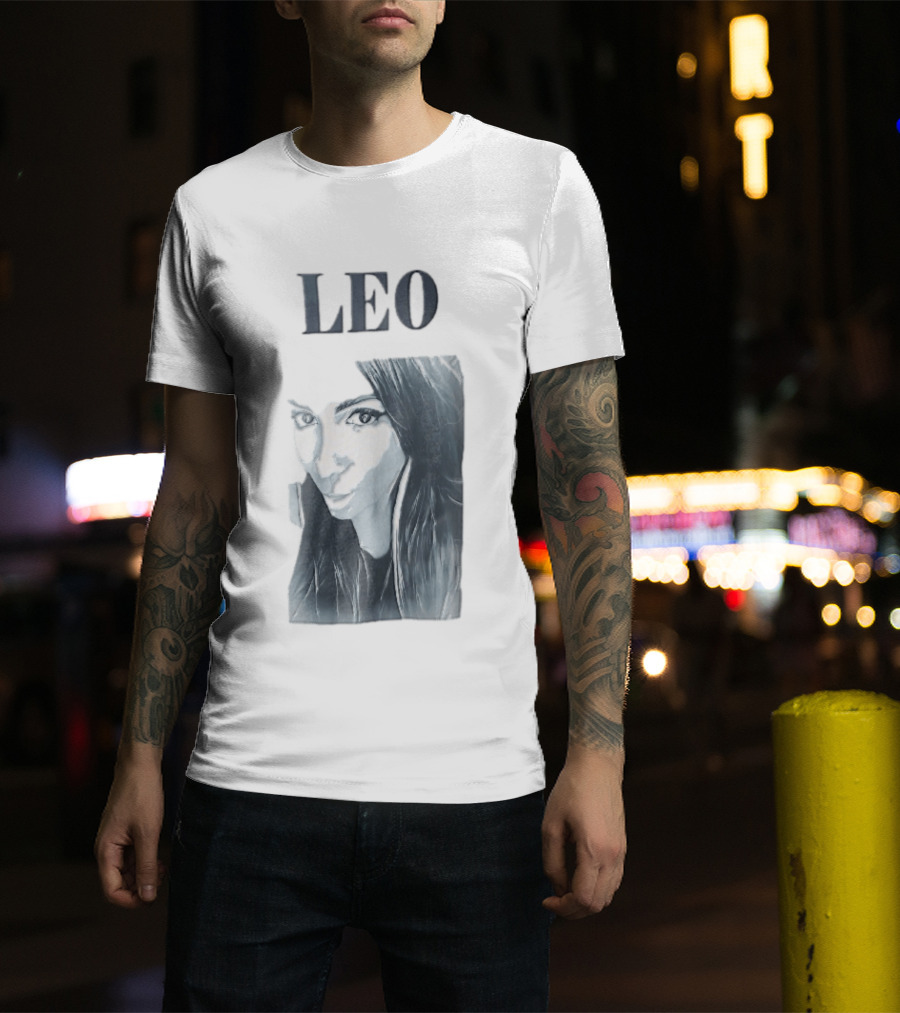 Leo Woman Long Hair Monochromatic Selfie Close Up T-Shirt
