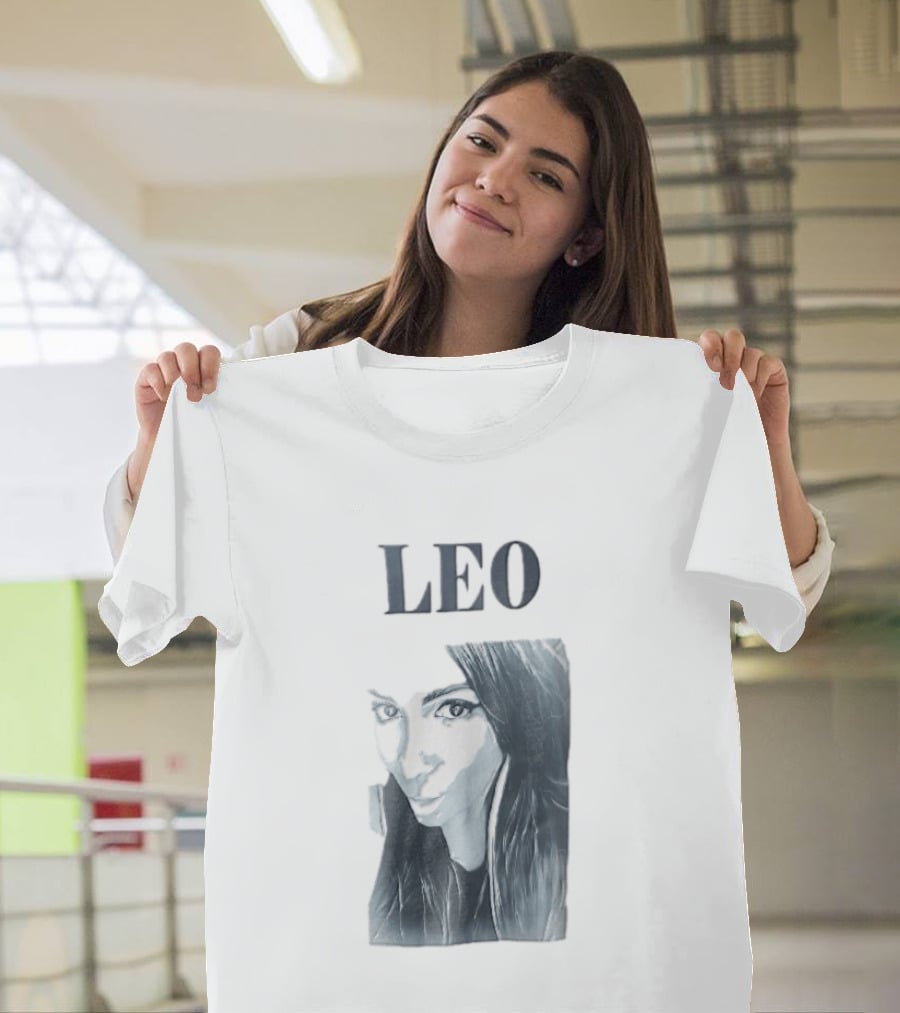 Leo Woman Long Hair Monochromatic Selfie Close Up T-Shirt