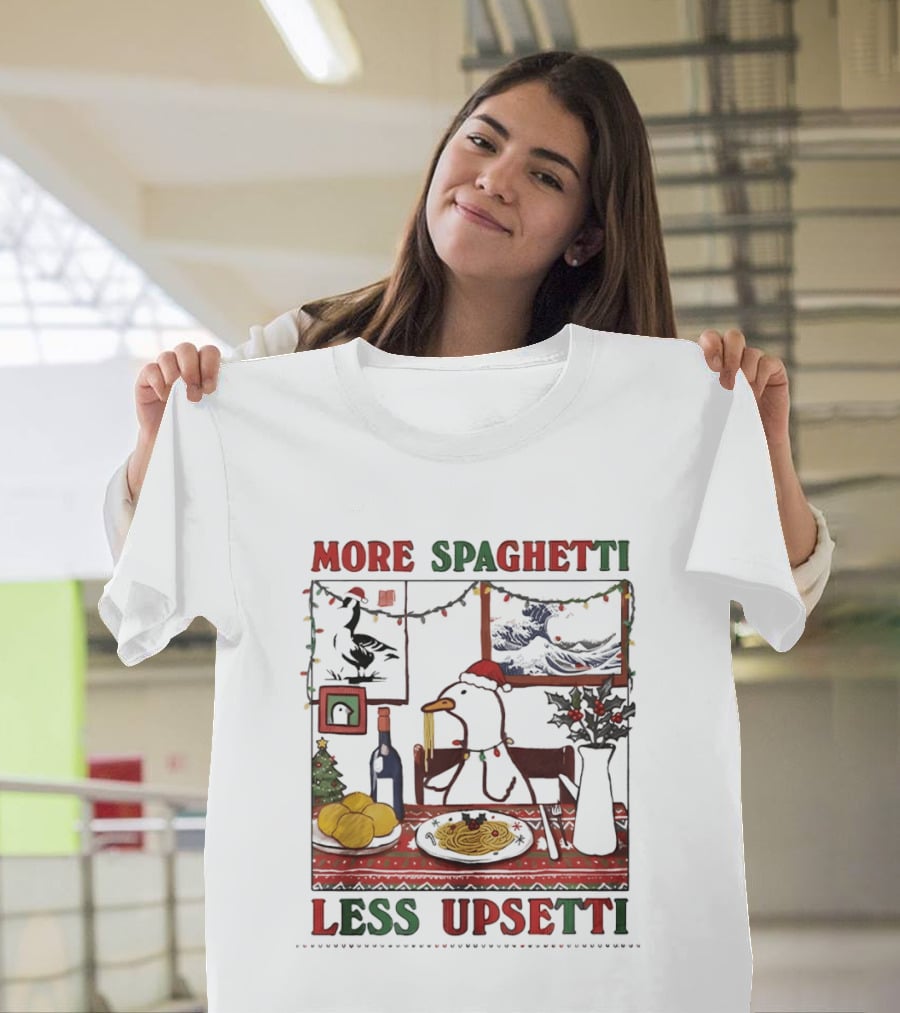 More Spaghetti Less Upsetti Duck Eating Pasta Christmas Scene T-Shirt