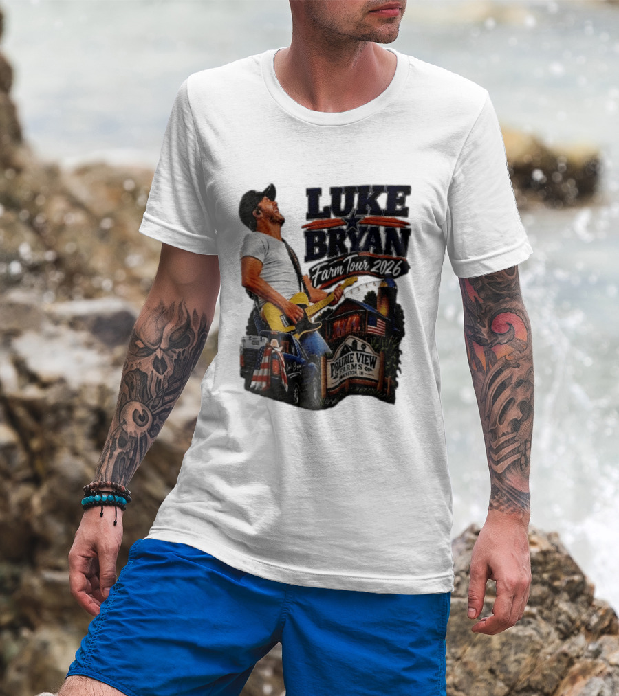Luke Bryan Farm Tour 2026 Prairie View Farms Brookston IN Pickup Truck Barn Scene T-Shirt