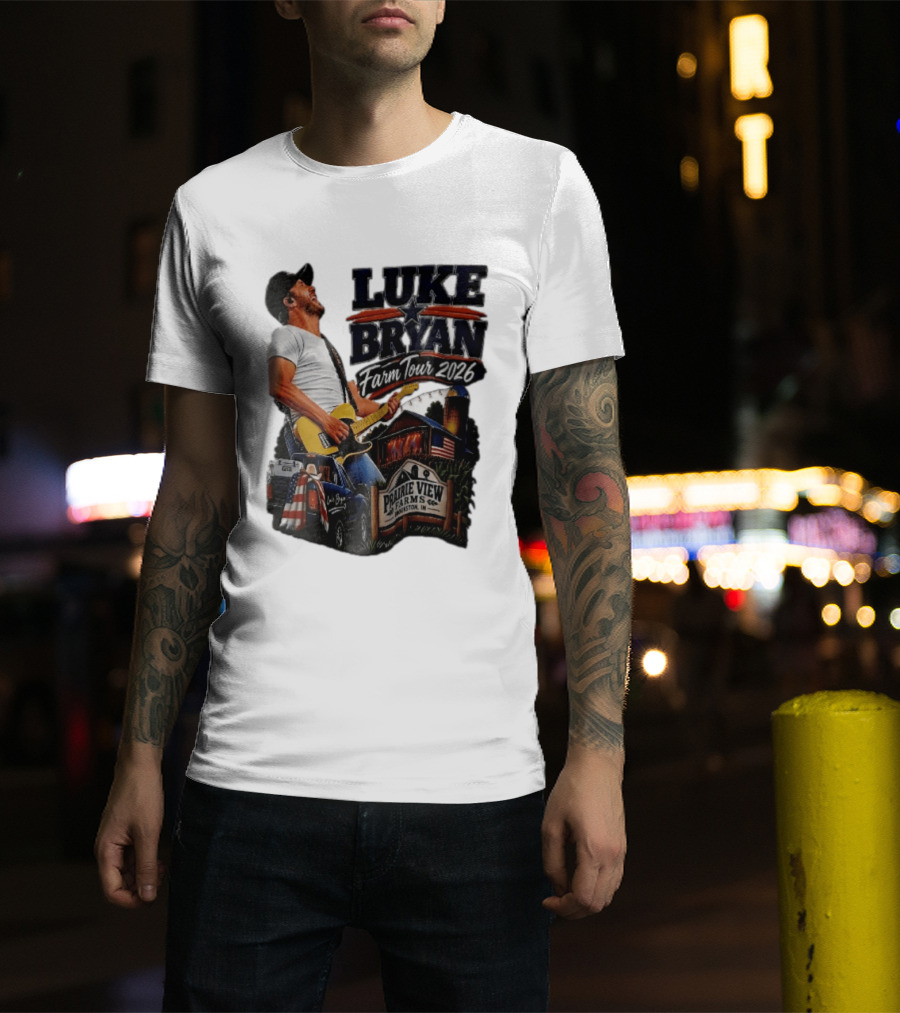 Luke Bryan Farm Tour 2026 Prairie View Farms Brookston IN Pickup Truck Barn Scene T-Shirt