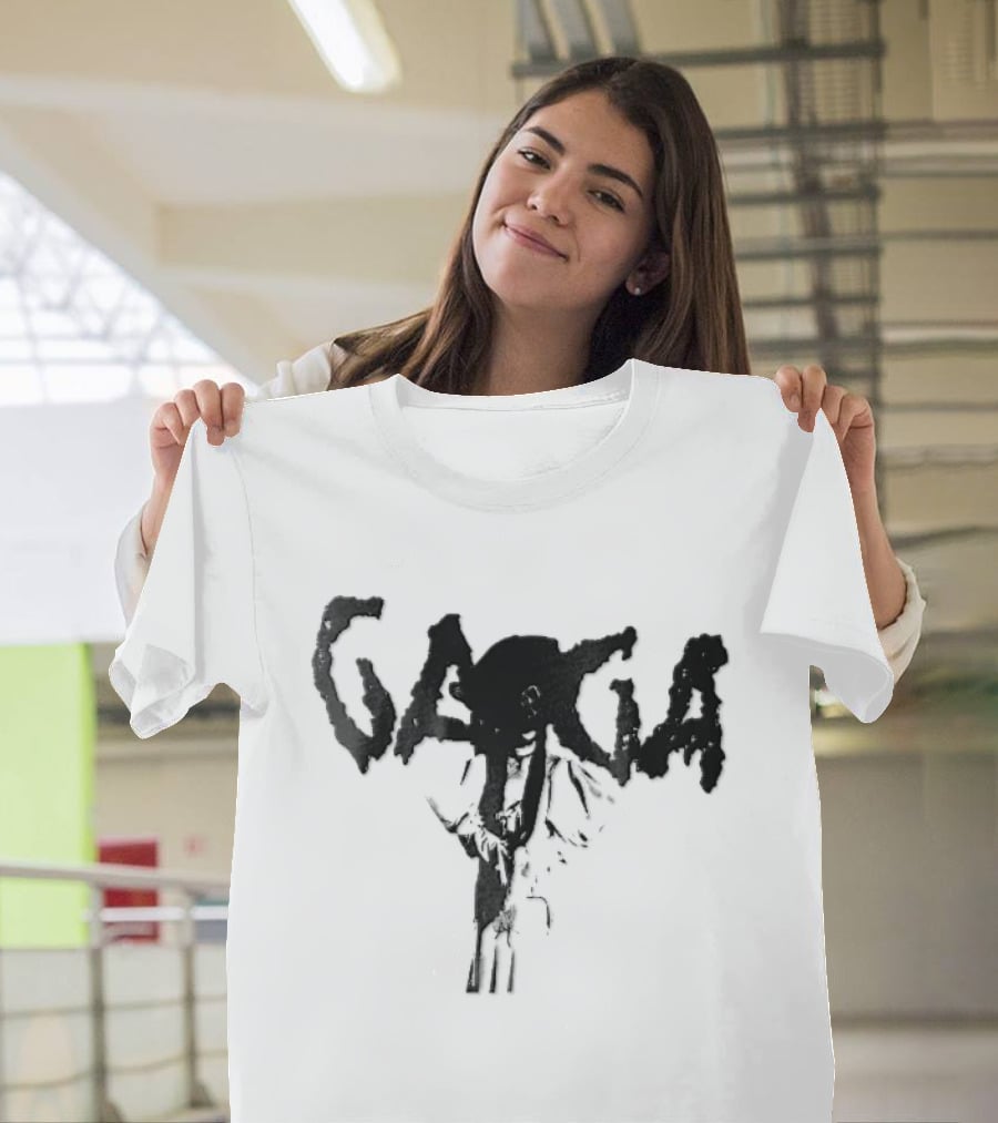 Gaga Halftone Wide Brimmed Hat Dripping Font Bootleg T-Shirt