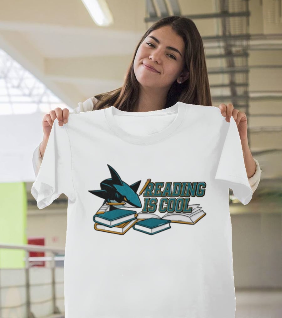 San Jose Sharks Reading Is Cool Books And Shark With Pencil T-Shirt