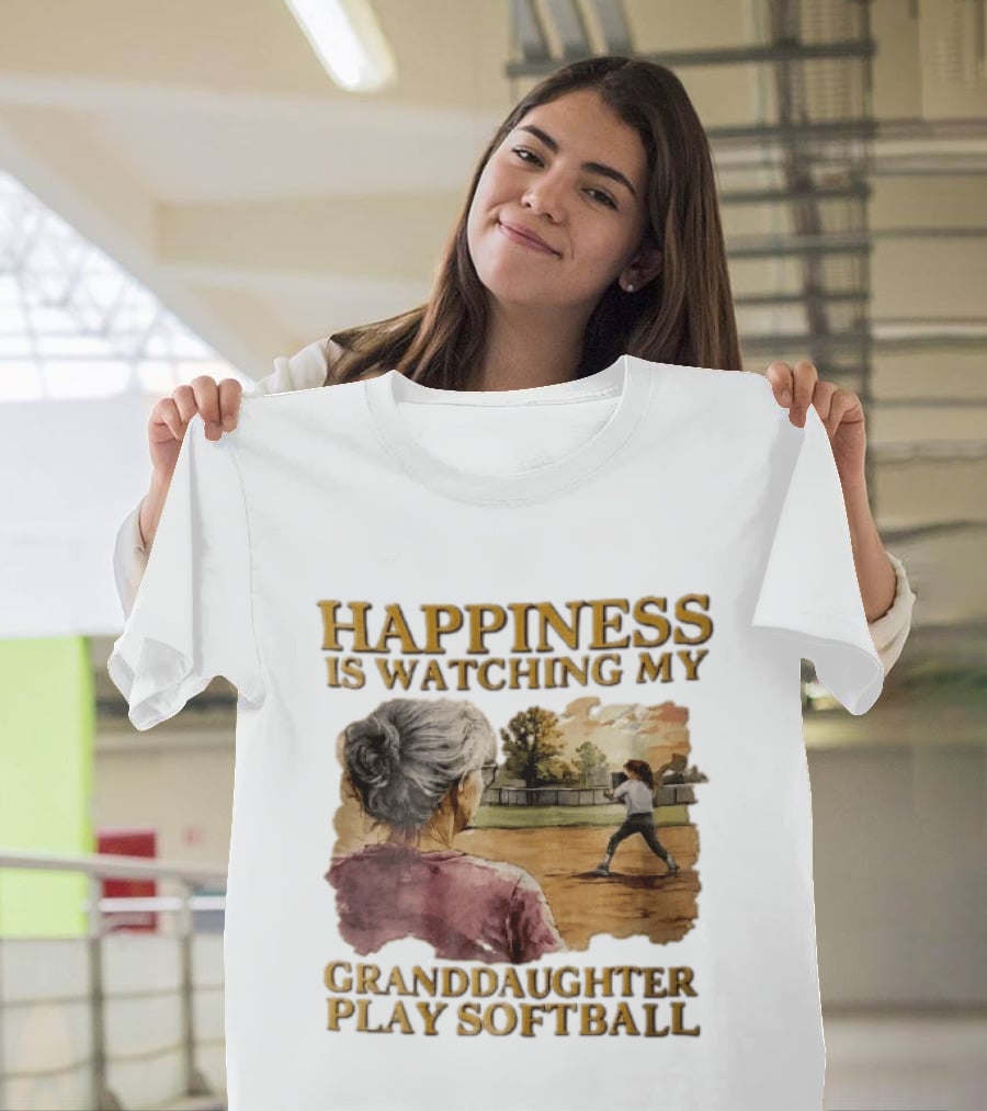 Happiness Is Ing My Granddaughter Play Softball Grandmother Back View Girl Field Sunset T-Shirt